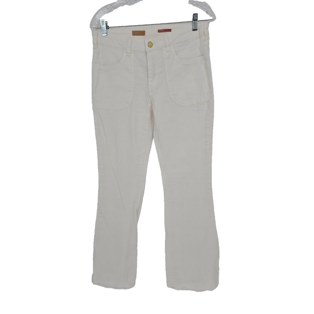 Anthropologie Pilcro Size 28 Jeans White Flare Leg Raw Hem Front Pockets